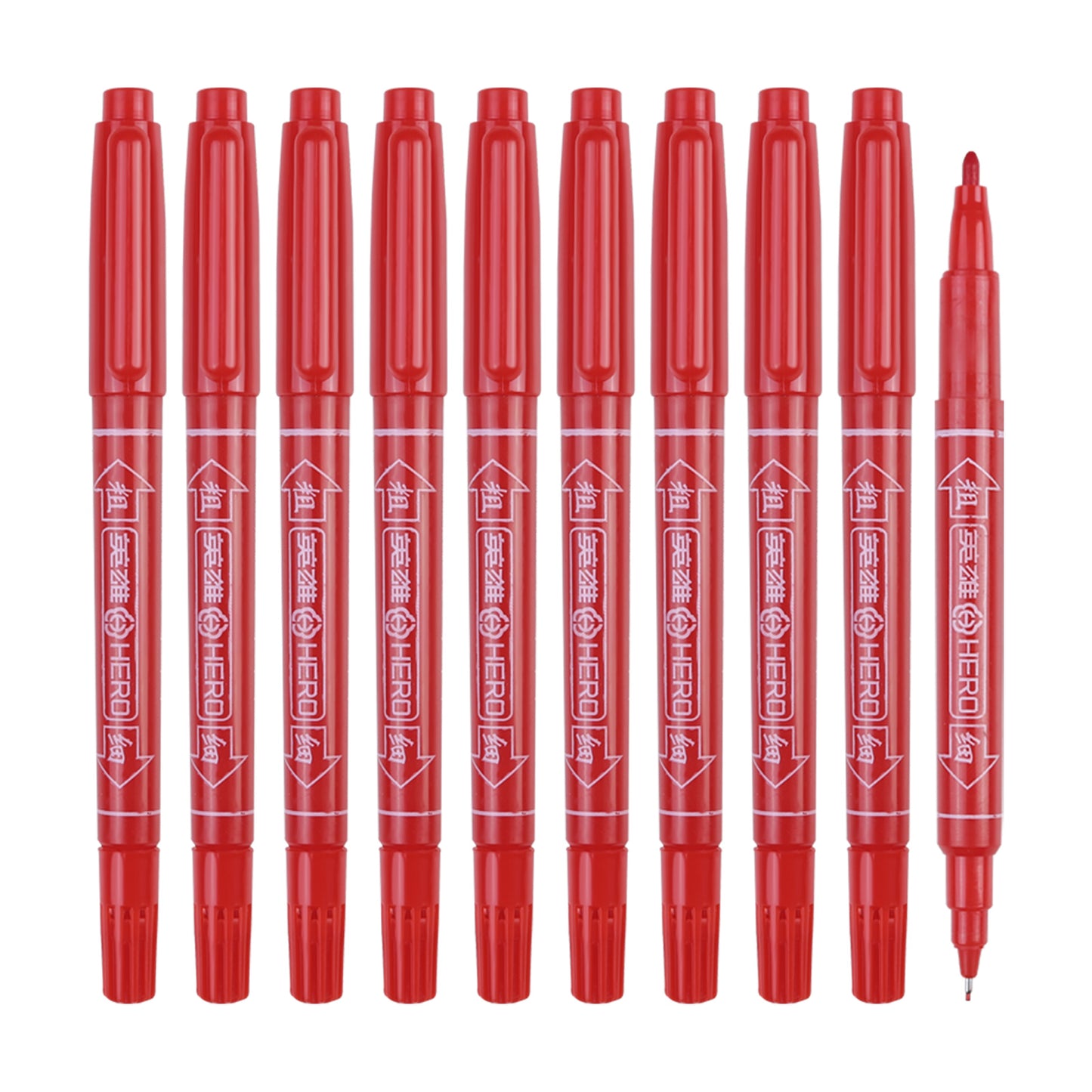 Vignette Stationery Dual Nib Fineliner Drawing Pens, Set of 10, Waterbase Ink, Washable, Odourless Double Tip Markers (Red)
