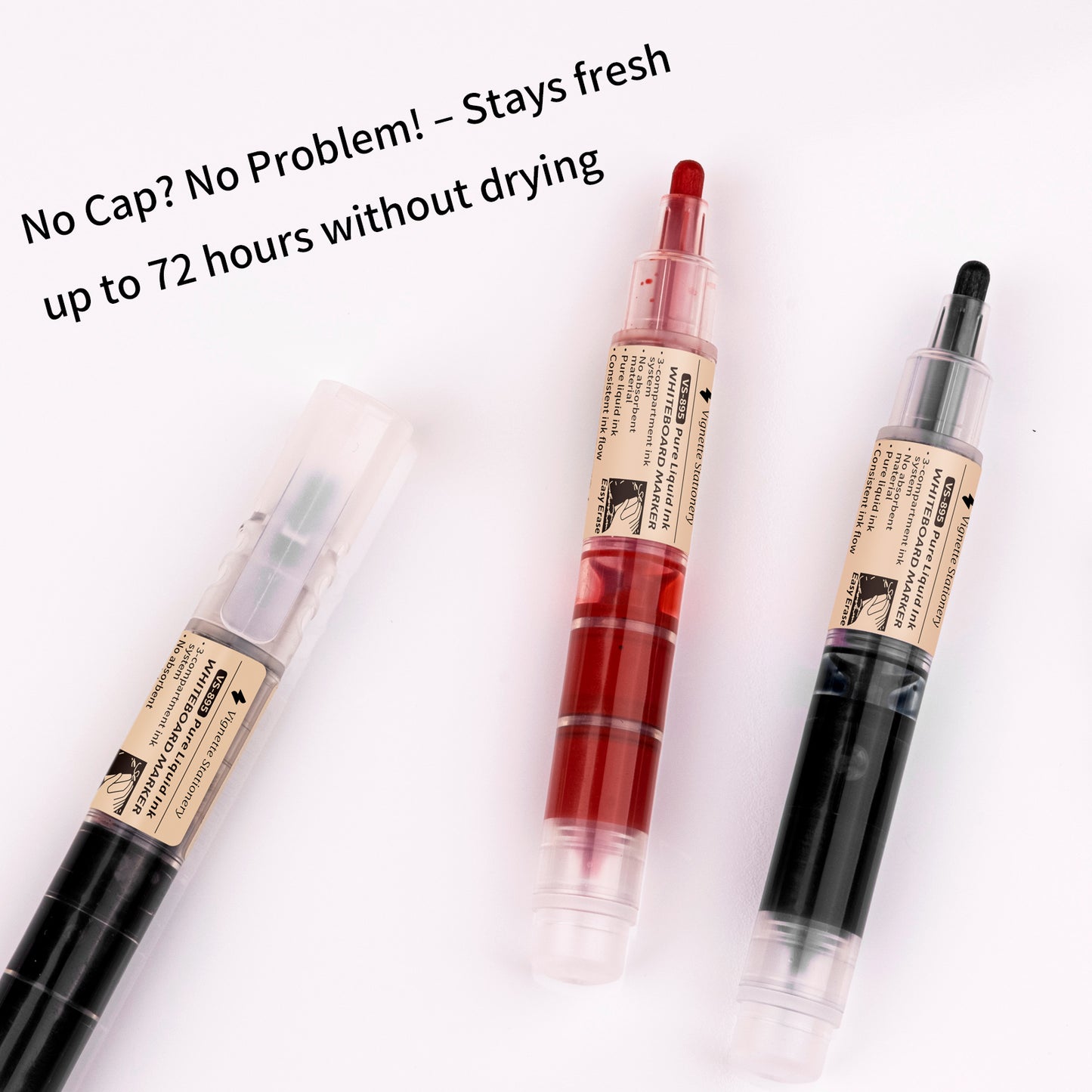 Vignette Stationery Premium Whiteboard Markers, 3-Compartment Ink System, 1.8mm Nib, German Ink (10 Black)