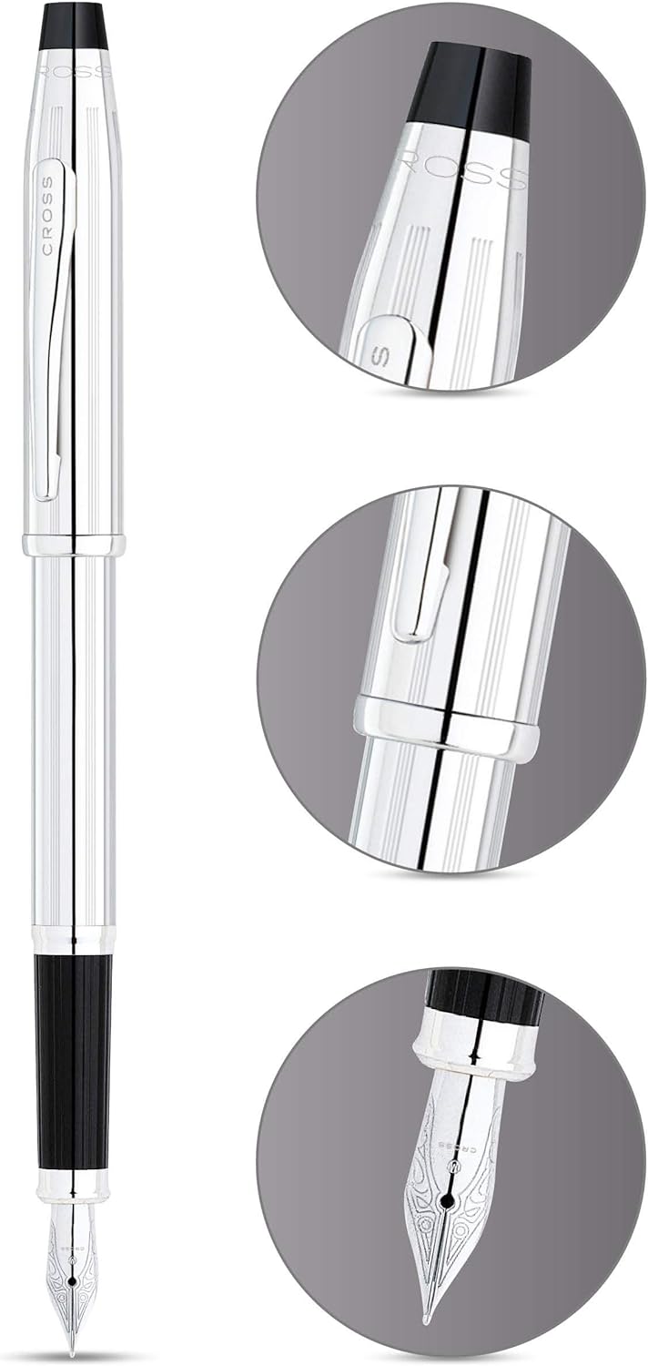 Personalised Cross Century II Lustrous Chrome Luxury Fountain Pen with Fine Nib