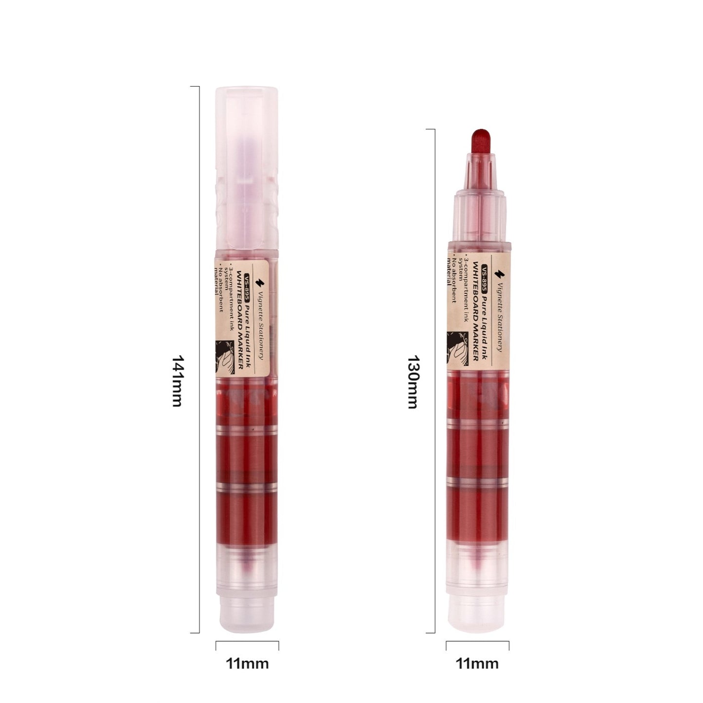 Vignette Stationery Premium Whiteboard Markers, 3-Compartment Ink System, 1.8mm Nib, German Ink (10 Red)