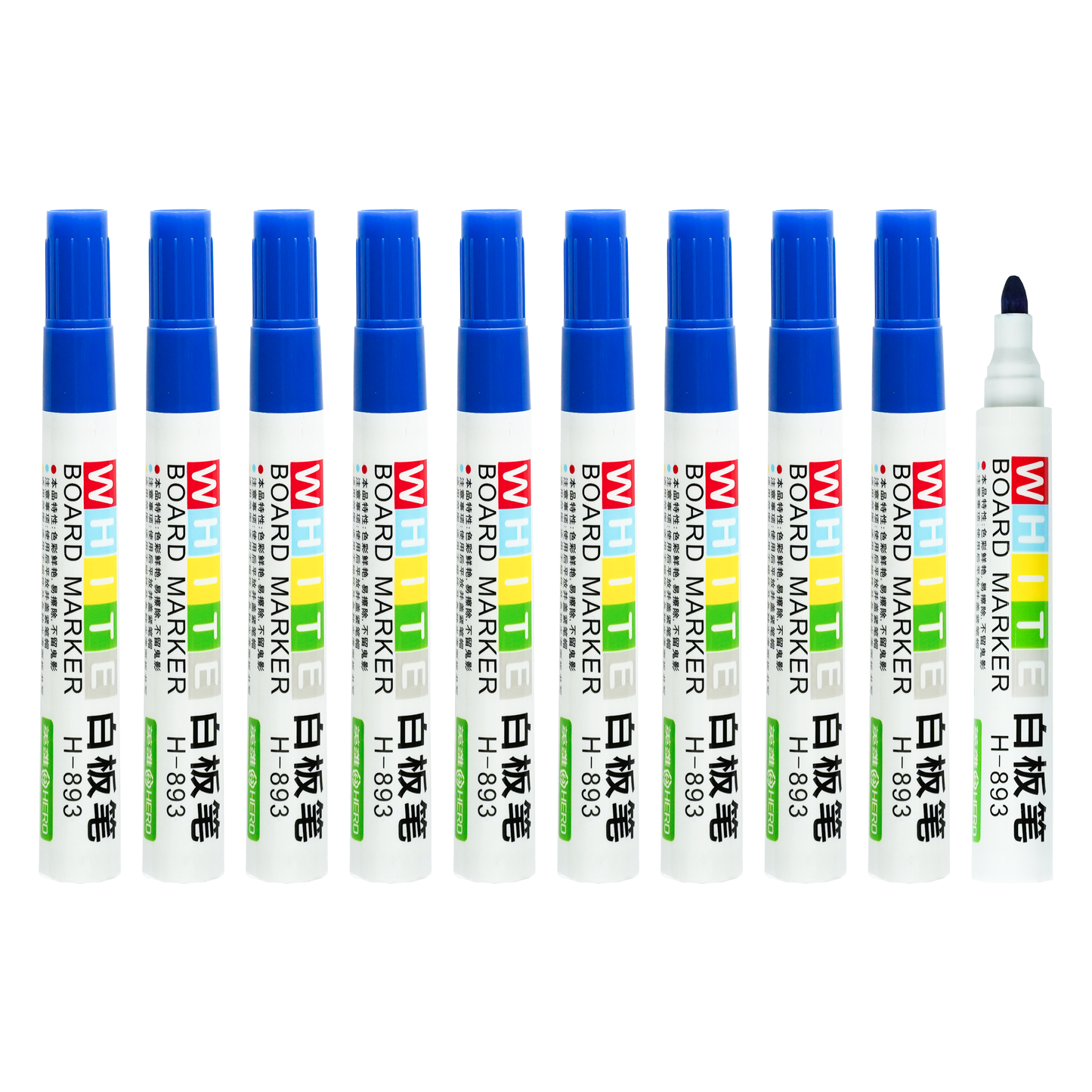 Whiteboard Markers, Washable, Low Odour, Dry Erase, Fast Drying, Medium Bullet Tip (10 Blue)