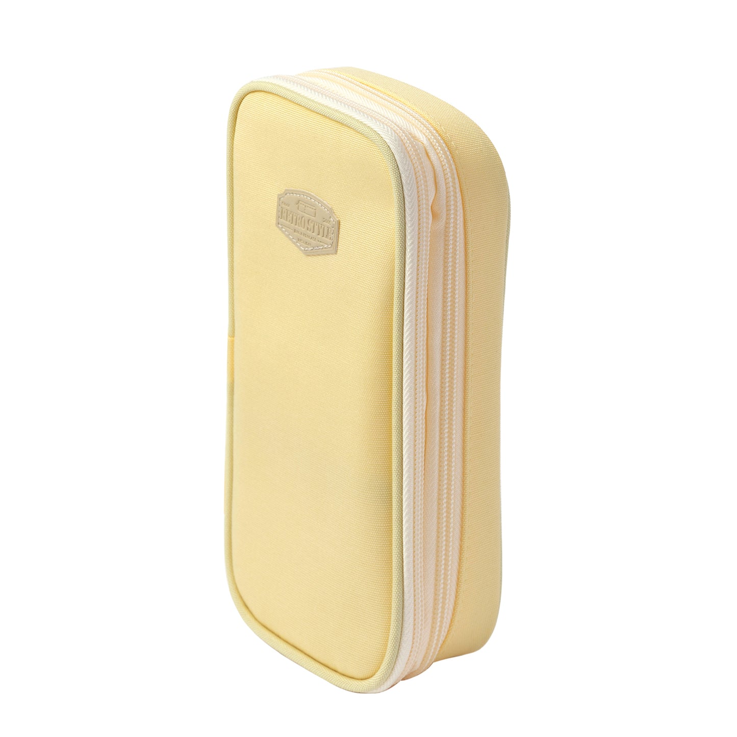 Vignette Stationery Pencil Case, Yellow, Large Capacity 3 Compartment Pencil Pouch with Double Zipper