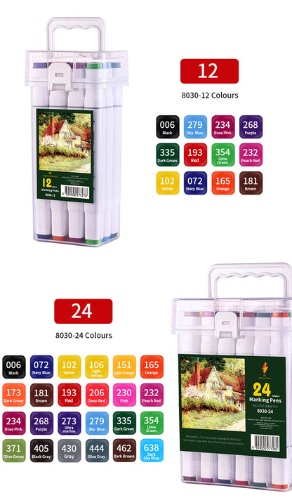 【Free Shipping】Colour Drawing Pens Dual Nibs Alcohol Base Colour Coding with Bucket (80)