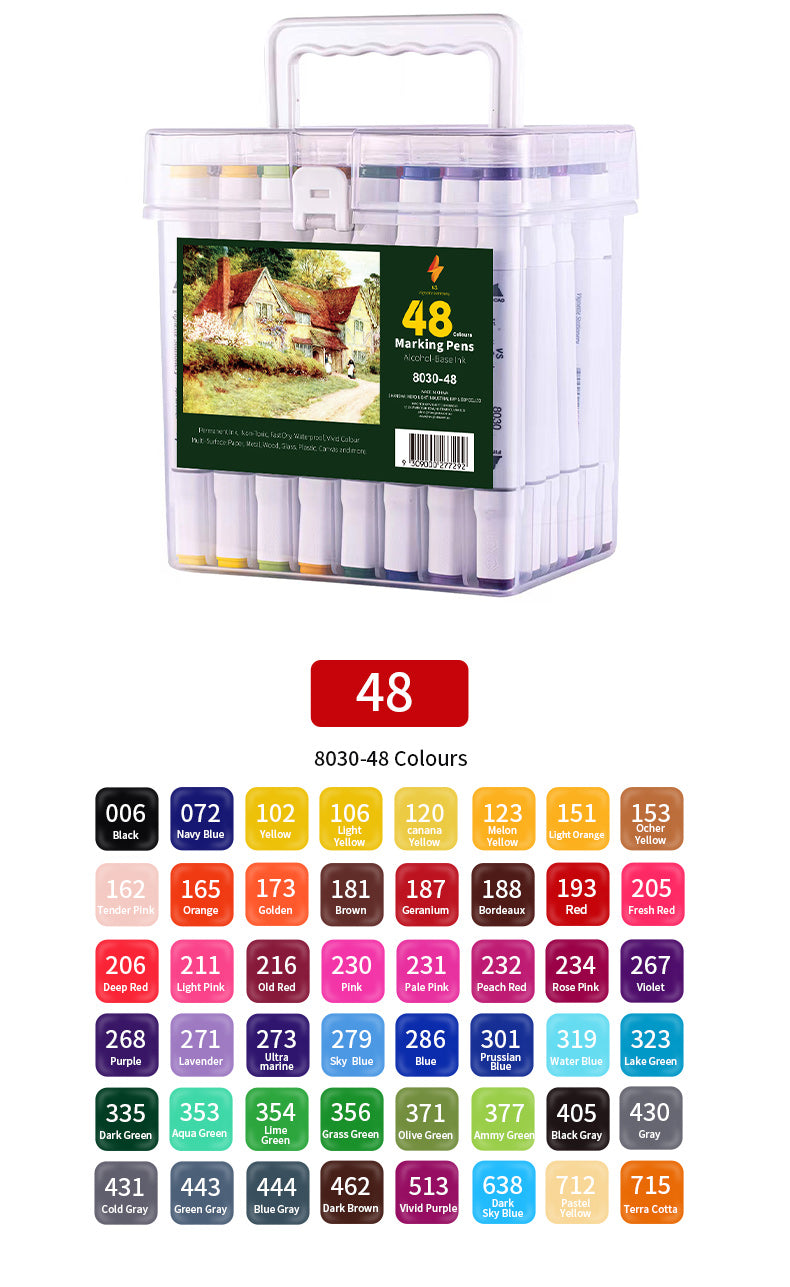【Free Shipping】Colour Drawing Pens Dual Nibs Alcohol Base Colour Coding with Bucket (80)