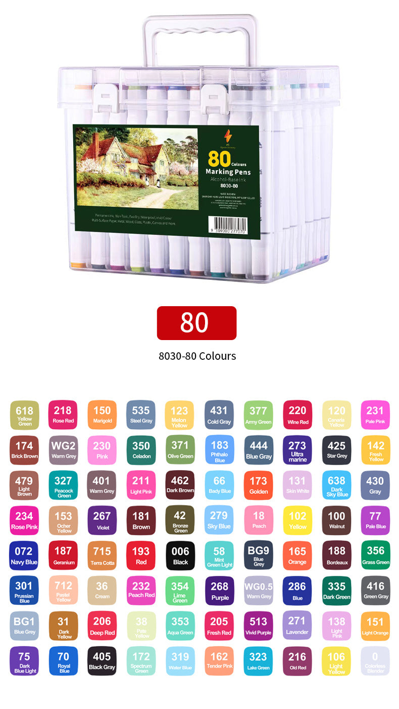 【Free Shipping】Colour Drawing Pens Dual Nibs Alcohol Base Colour Coding with Bucket (80)