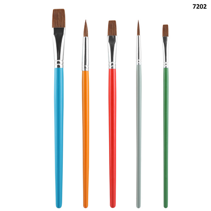 Vignette Stationery Artist Brushes 7202 Flat & Round 5 Pieces for Acrylic, Watercolour, Gouache