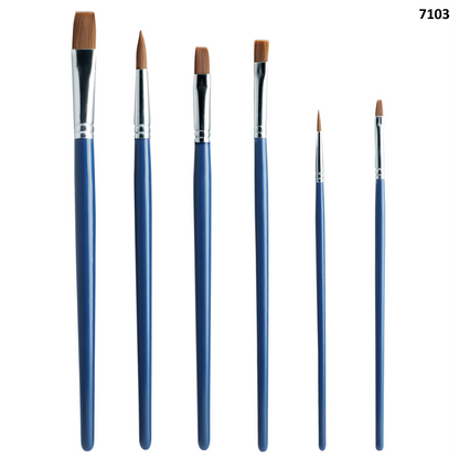 Vignette Stationery 7103 Flat & Round Paint Brushes Set 6 Pcs for Acrylic Oil Watercolour Canvas Craft Painting