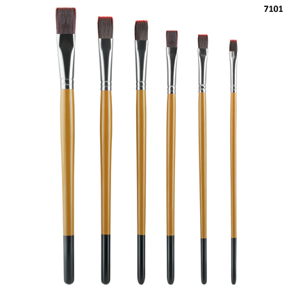 Vignette Stationery 7101 Flat Paint Brushes Set 6 Pcs for Acrylic Oil Watercolour Canvas Craft Painting