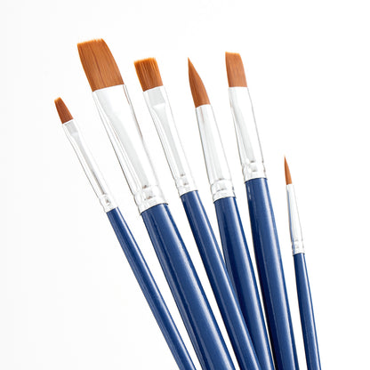 Vignette Stationery 7103 Flat & Round Paint Brushes Set 6 Pcs for Acrylic Oil Watercolour Canvas Craft Painting