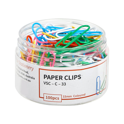 Vignette Stationery 33mm Coloured Paper Clips 100 pieces