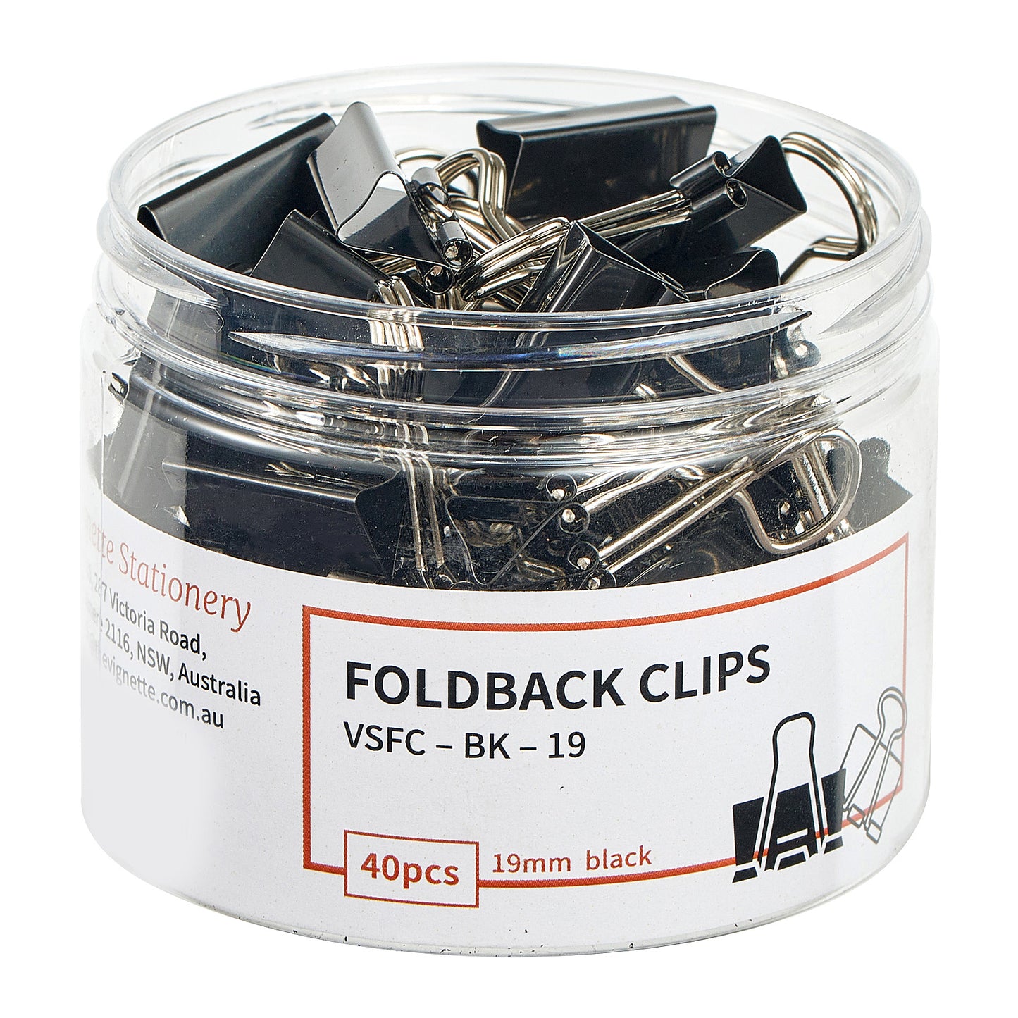 Vignette Stationery 19mm Black Foldback Clips 40 Pack