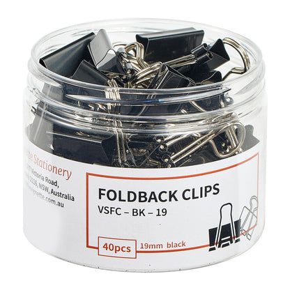 Vignette Stationery 19mm Black Foldback Clips 40 Pack
