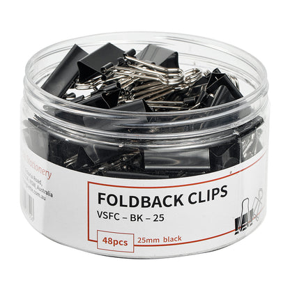 Vignette Stationery 25mm Black Foldback Clips 48 Pack