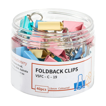 Vignette Stationery 19mm Coloured Foldback Clips 40 Pack