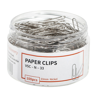 Vignette Stationery 33mm Chrome Paper Clips 100 pieces