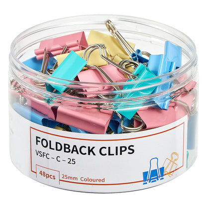 Vignette Stationery 25mm Coloured Foldback Clips 48 Pack