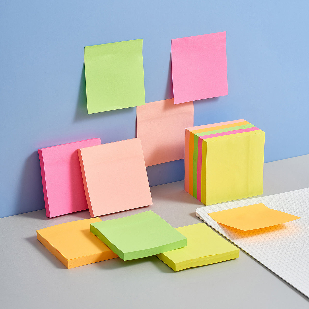 Vignette Stationery Sticky Notes, 76 x 76 mm, Assorted Neon Colours,Total 500 Sheets