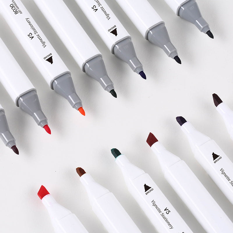 Colour Drawing Pens Dual Nibs Alcohol Base Colour Coding with Bucket (24)