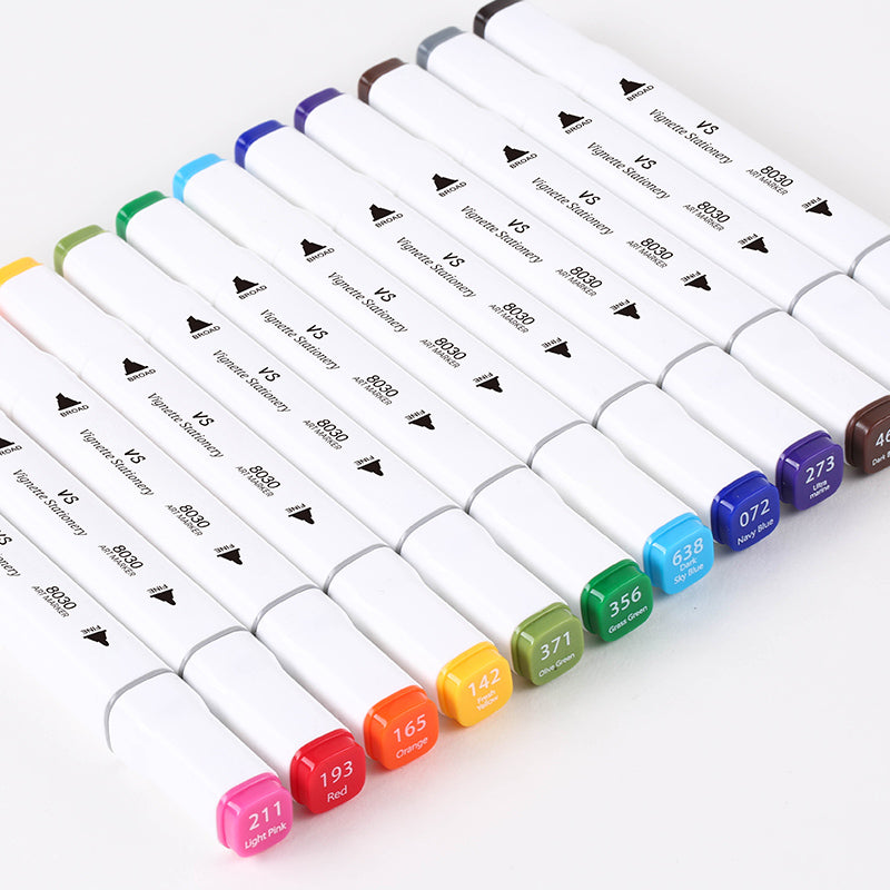 Colour Drawing Pens Dual Nibs Alcohol Base Colour Coding with Bucket (12)