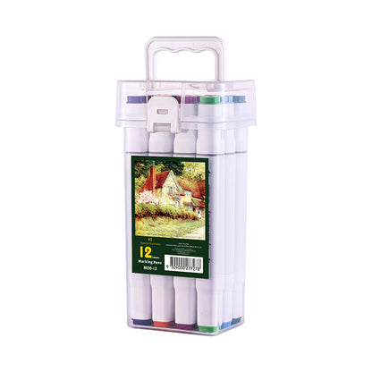Colour Drawing Pens Dual Nibs Alcohol Base Colour Coding with Bucket (12)