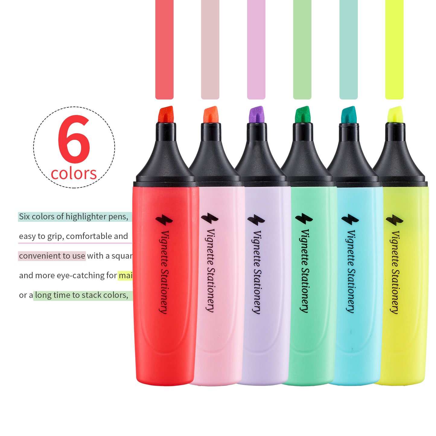 Vignette Chisel Tip Highlighter Bright & Pastel 6 Colour Set
