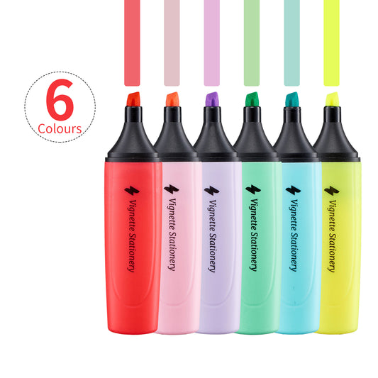 Vignette Chisel Tip Highlighter Bright & Pastel 6 Colour Set