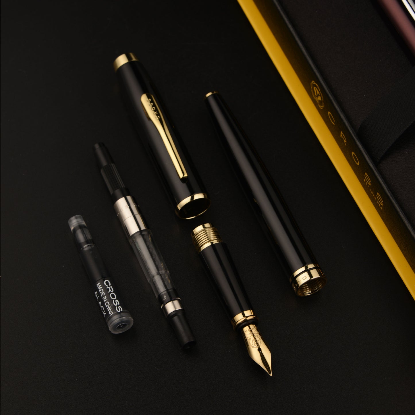 【Free Engraved】Cross Coventry Fountain Pen Black Stainless Steel Fine Nib