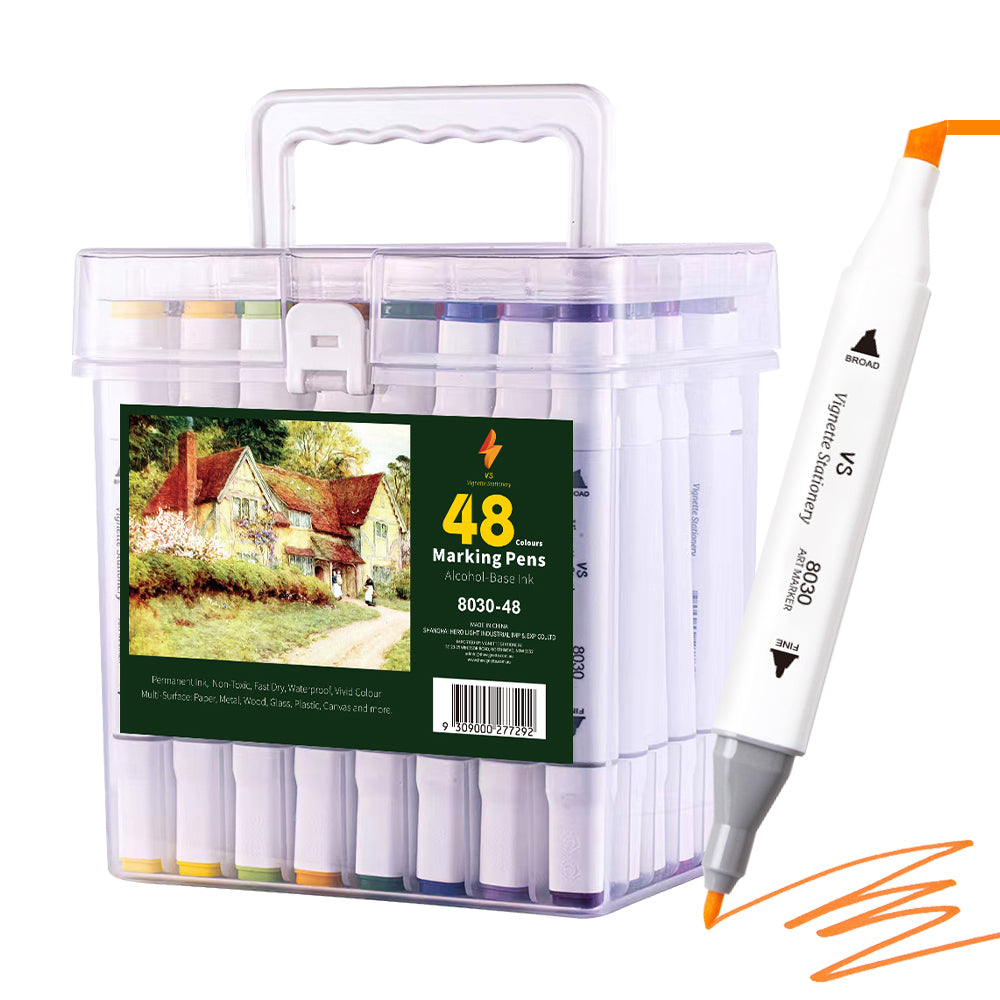Colour Drawing Pens Dual Nibs Alcohol Base Colour Coding with Bucket (48)