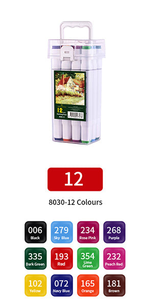Colour Drawing Pens Dual Nibs Alcohol Base Colour Coding with Bucket (12)