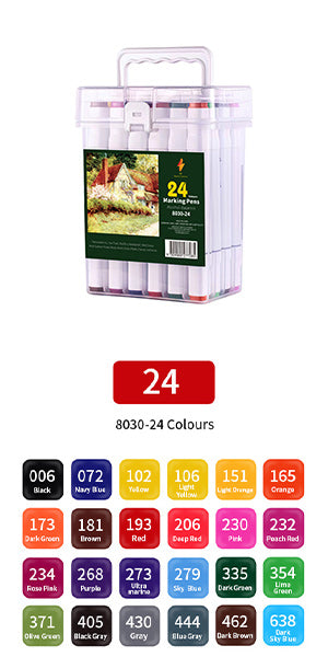 Colour Drawing Pens Dual Nibs Alcohol Base Colour Coding with Bucket (24)