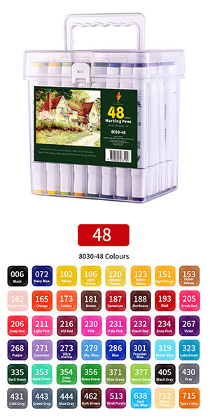 Colour Drawing Pens Dual Nibs Alcohol Base Colour Coding with Bucket (48)