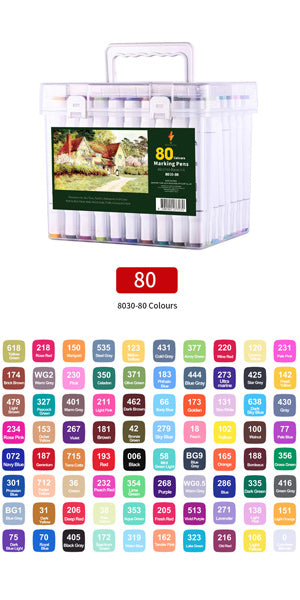 【Free Shipping】Colour Drawing Pens Dual Nibs Alcohol Base Colour Coding with Bucket (80)