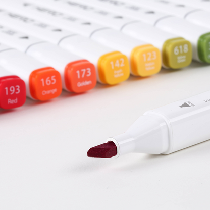 Colour Drawing Pens Dual Nibs Alcohol Base Colour Coding with Bucket (24)