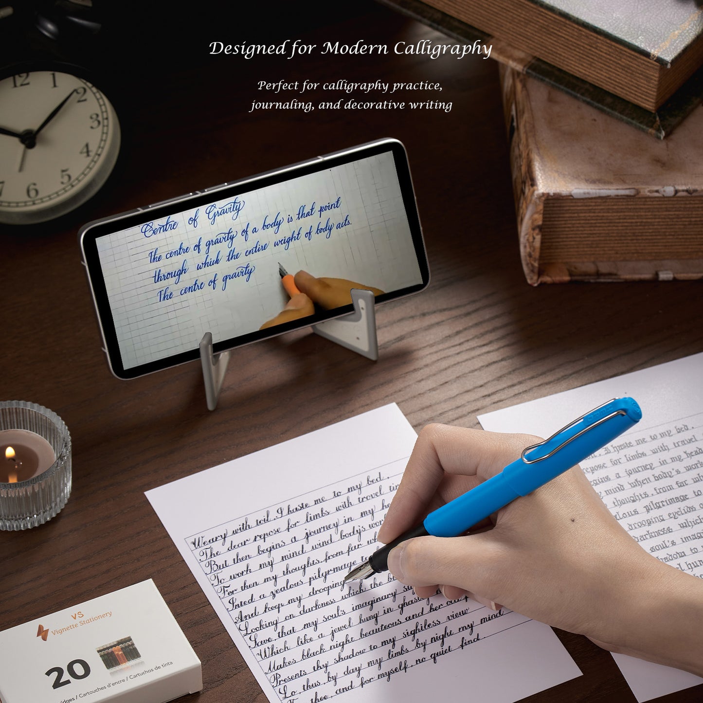 Vignette Stationery Calligraphy Kit with Pen (Black, Yellow, Blue) and Assorted Nibs and Inks