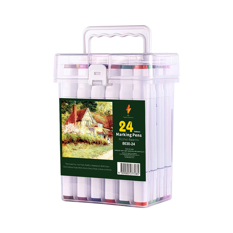 Colour Drawing Pens Dual Nibs Alcohol Base Colour Coding with Bucket (24)