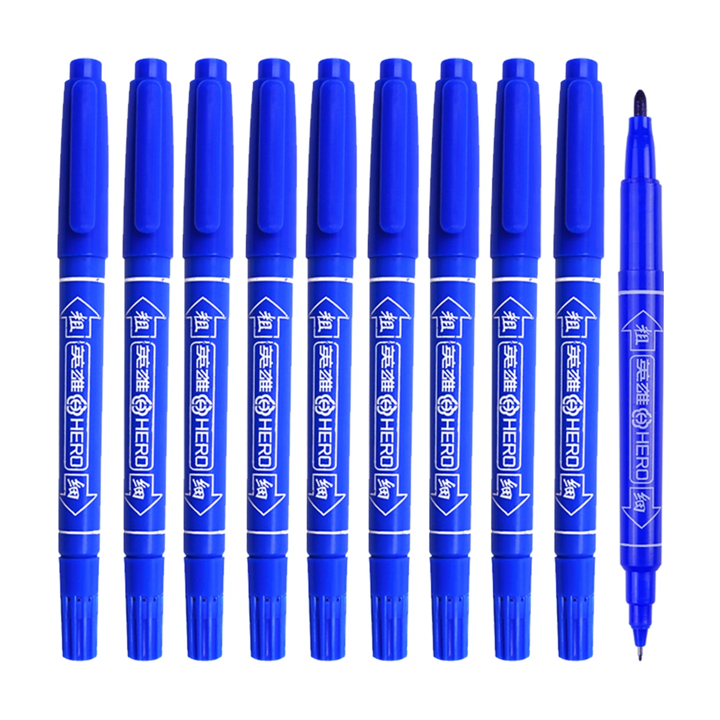 Vignette Stationery Dual Nib Fineliner Drawing Pens, Set of 10, Waterbase Ink, Washable, Odourless Double Tip Markers (Blue)