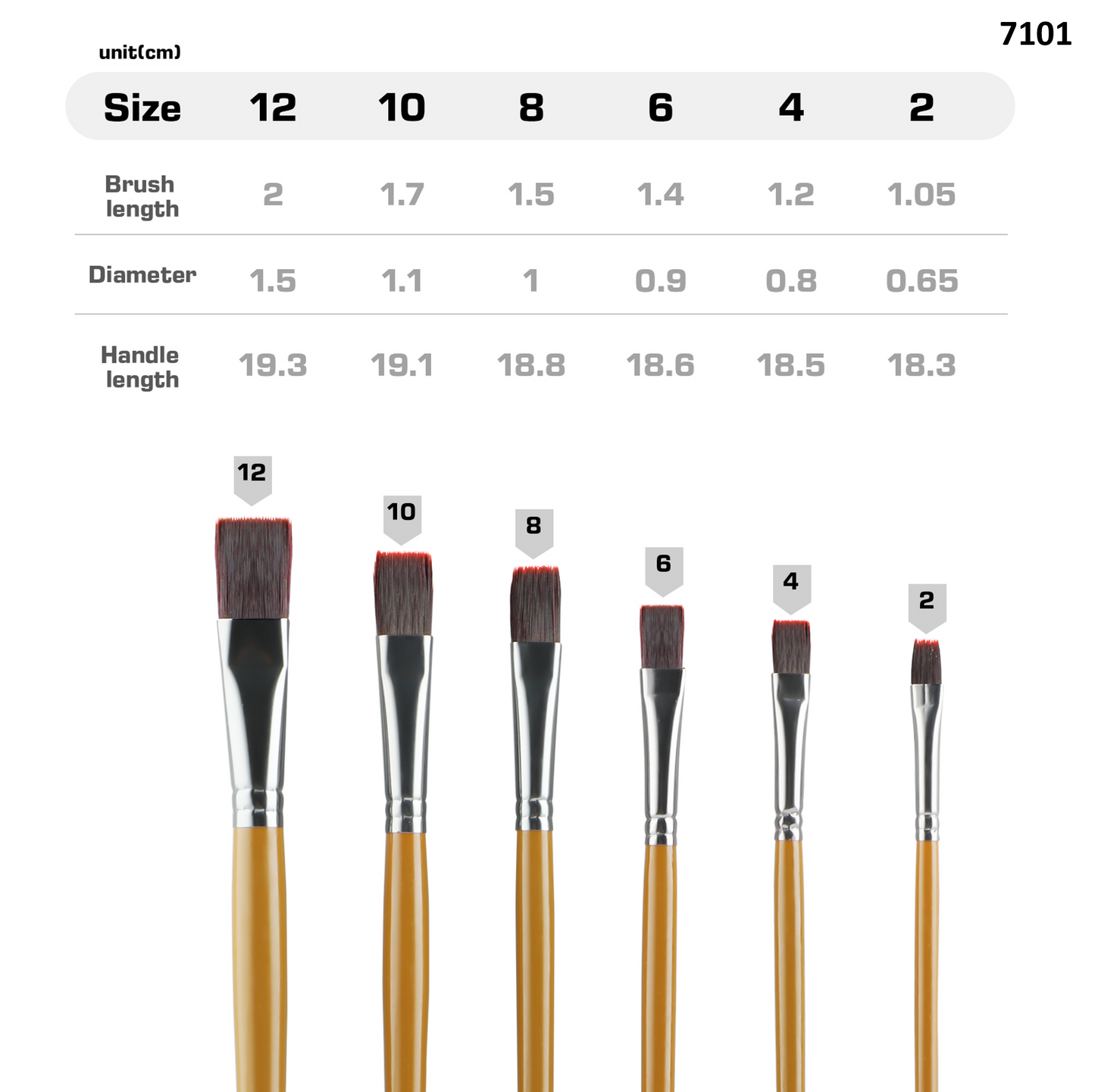 Vignette Stationery 7101 Flat Paint Brushes Set 6 Pcs for Acrylic Oil Watercolour Canvas Craft Painting