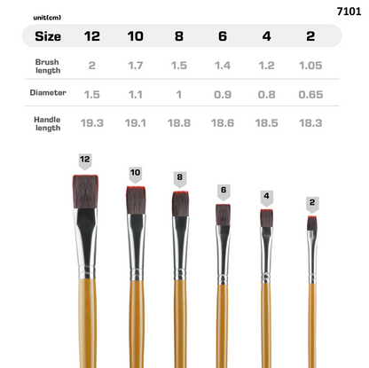 Vignette Stationery 7101 Flat Paint Brushes Set 6 Pcs for Acrylic Oil Watercolour Canvas Craft Painting