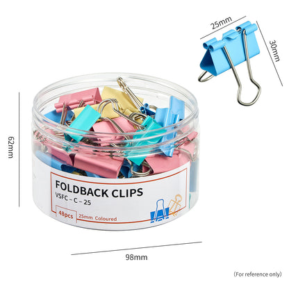 Vignette Stationery 25mm Coloured Foldback Clips 48 Pack