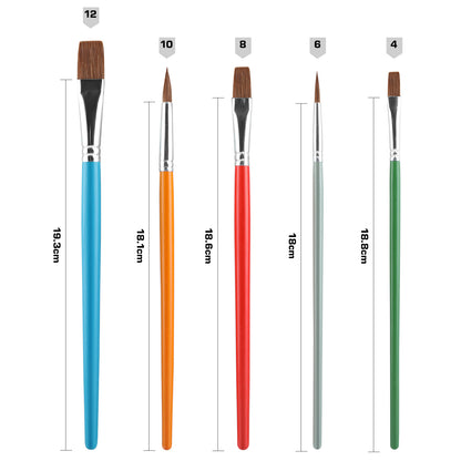 Vignette Stationery Artist Brushes 7202 Flat & Round 5 Pieces for Acrylic, Watercolour, Gouache