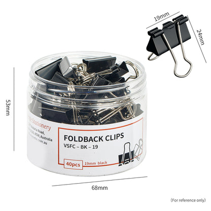 Vignette Stationery 19mm Black Foldback Clips 40 Pack