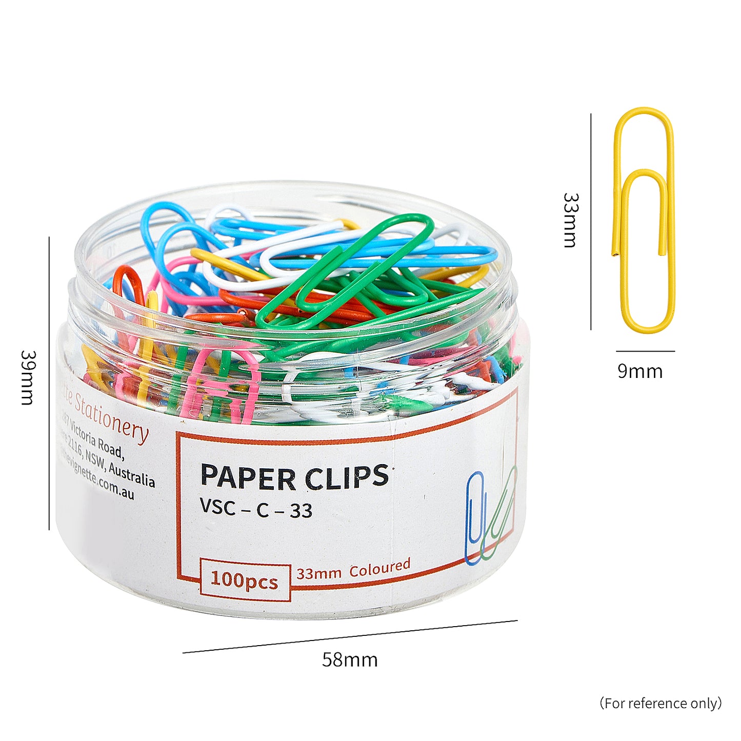 Vignette Stationery 33mm Coloured Paper Clips 100 pieces