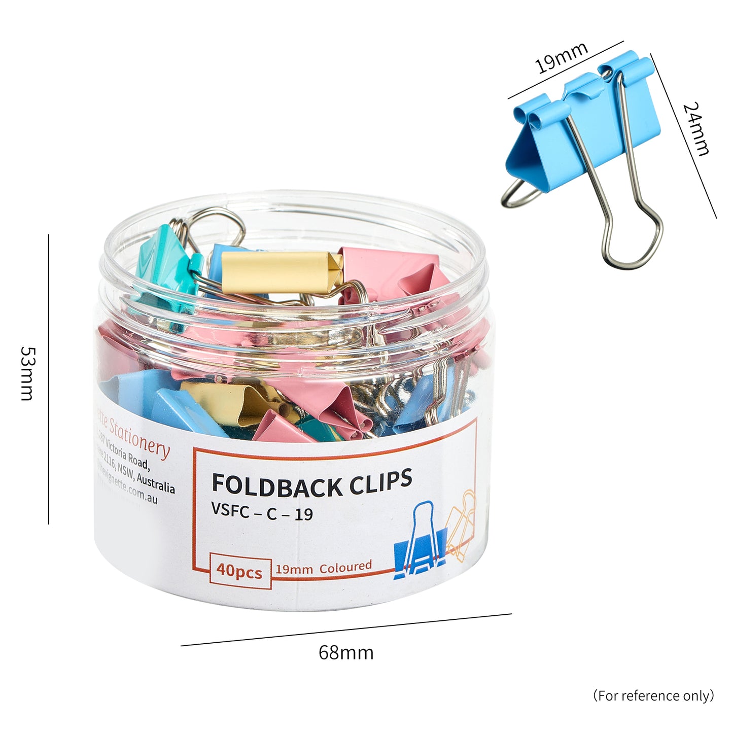 Vignette Stationery 19mm Coloured Foldback Clips 40 Pack
