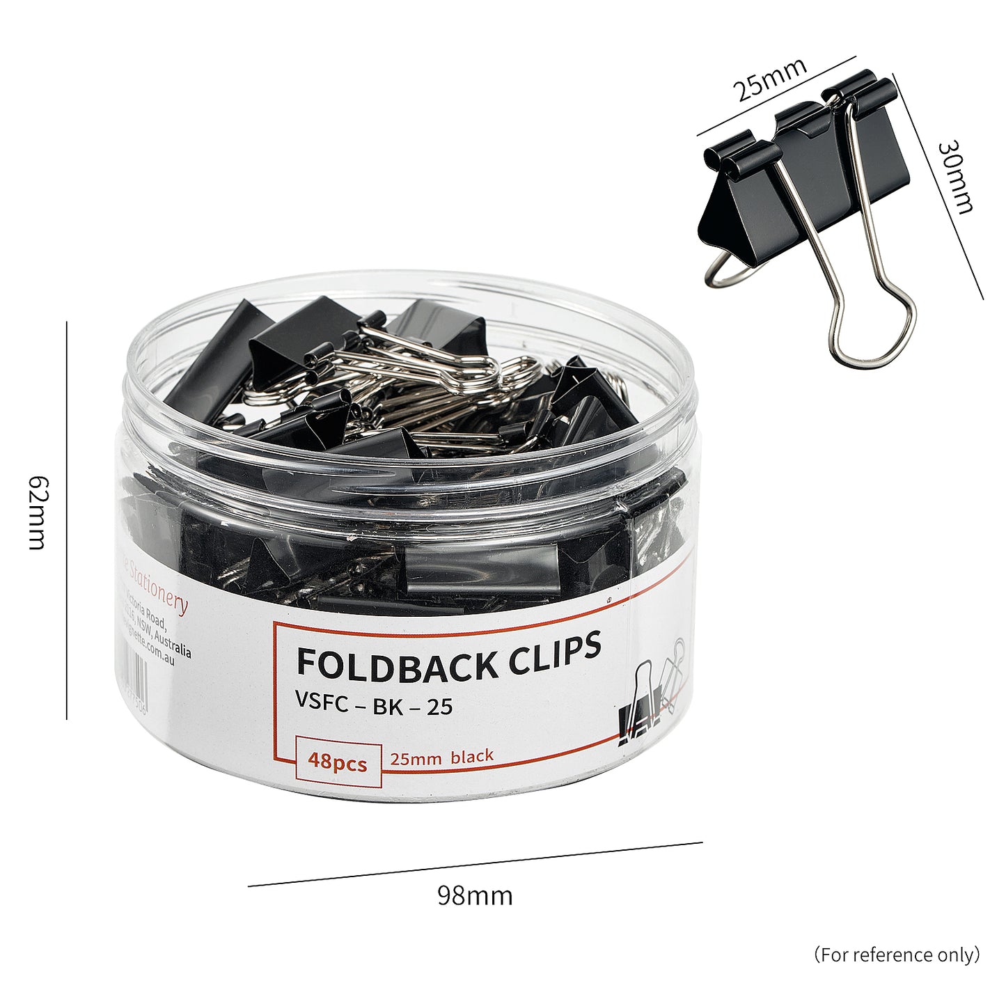 Vignette Stationery 25mm Black Foldback Clips 48 Pack