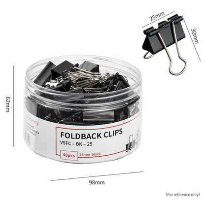Vignette Stationery 25mm Black Foldback Clips 48 Pack