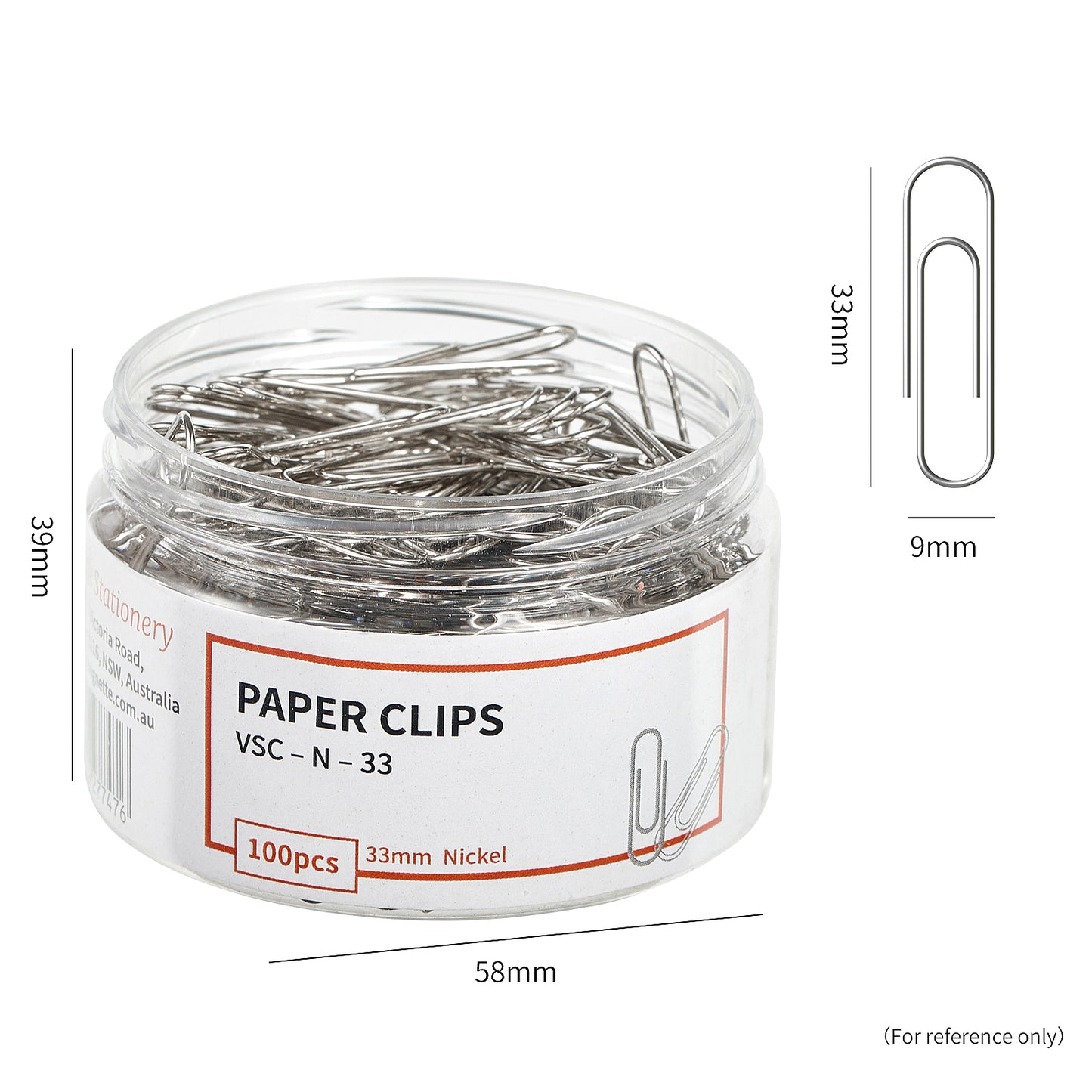 Vignette Stationery 33mm Chrome Paper Clips 100 pieces