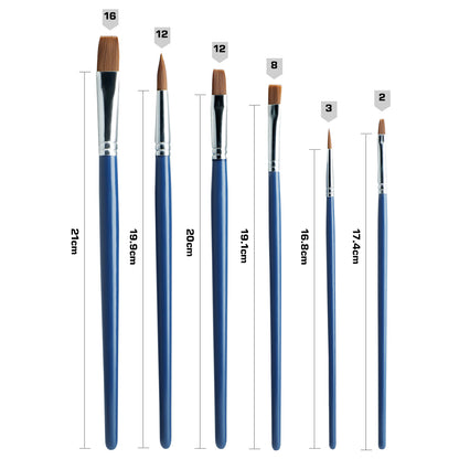 Vignette Stationery 7103 Flat & Round Paint Brushes Set 6 Pcs for Acrylic Oil Watercolour Canvas Craft Painting