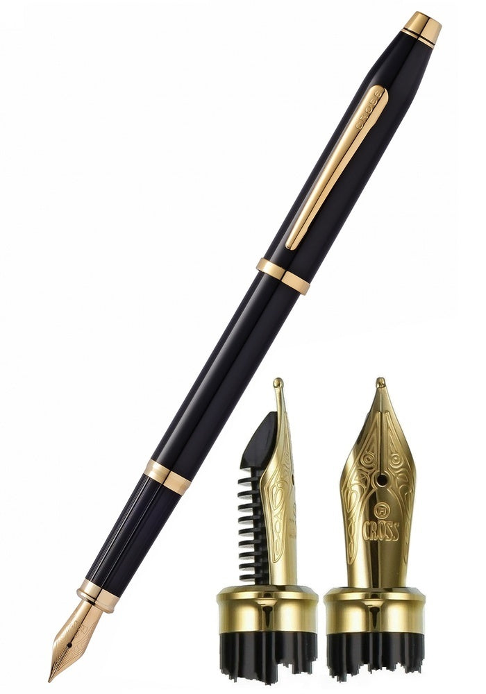 Cross Century II Black Fountain Pen 23KT Gold Plated Appointments Fine Nib 0.7mm