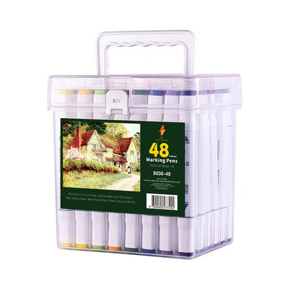 Colour Drawing Pens Dual Nibs Alcohol Base Colour Coding with Bucket (48)