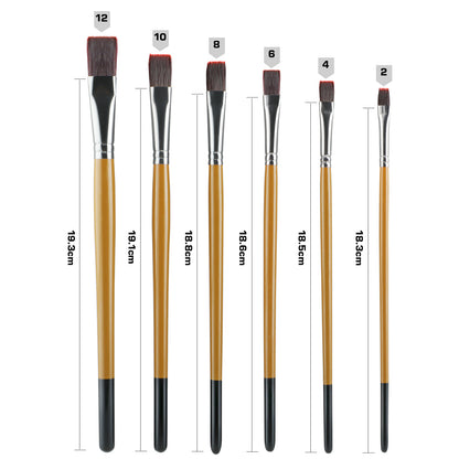 Vignette Stationery 7101 Flat Paint Brushes Set 6 Pcs for Acrylic Oil Watercolour Canvas Craft Painting